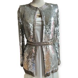Vintage 80s Silk Sequin Bead Blazer Jacket